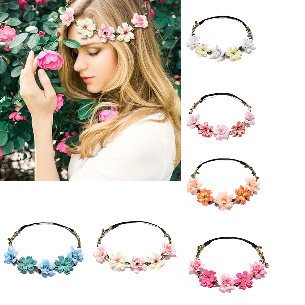 

Artificial Flower Crown Headbands Bohemia Rose Flowers Hairbands For Women Girls Bride Wedding Hair Hoops Bezel Hair Accessorie
