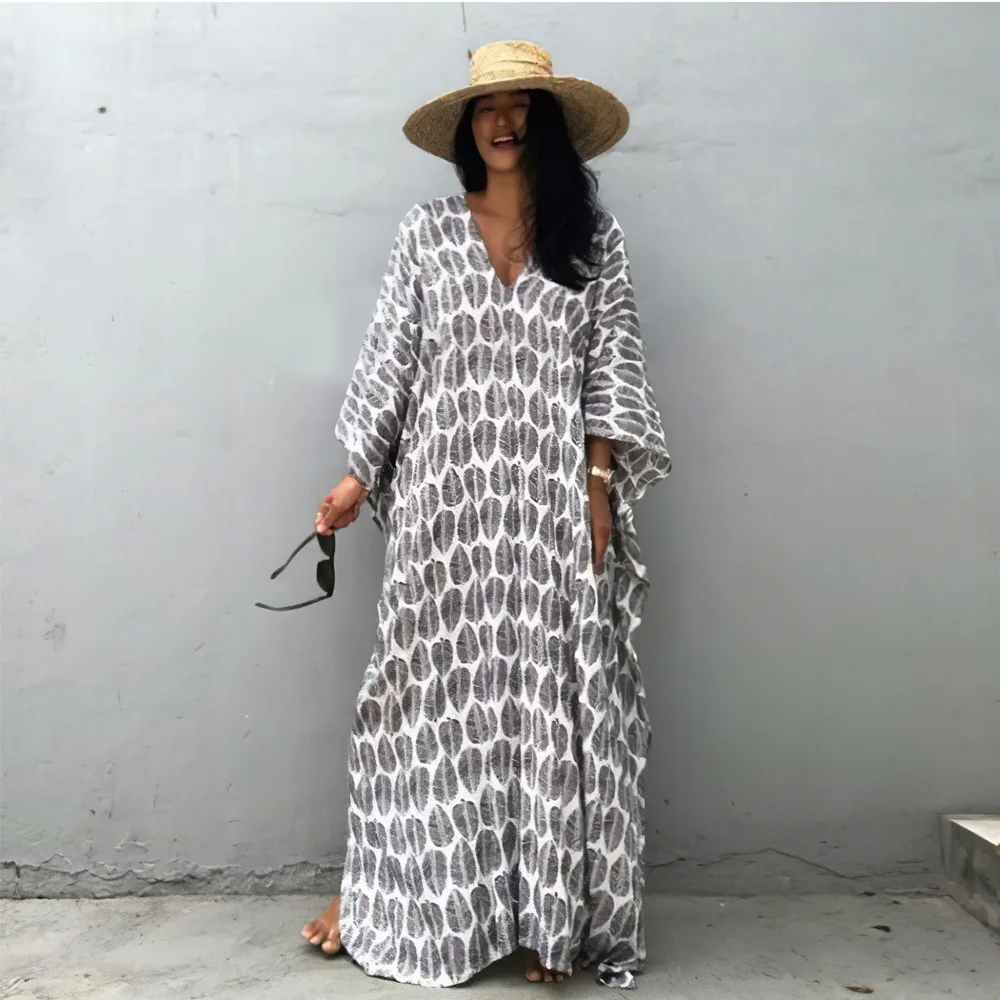 

2023 Middle East Kuwait Beach Smock New Front And Rear V-neck Loose Robe Seaside Holiday Skirt Bikini Sunscreen Shirt