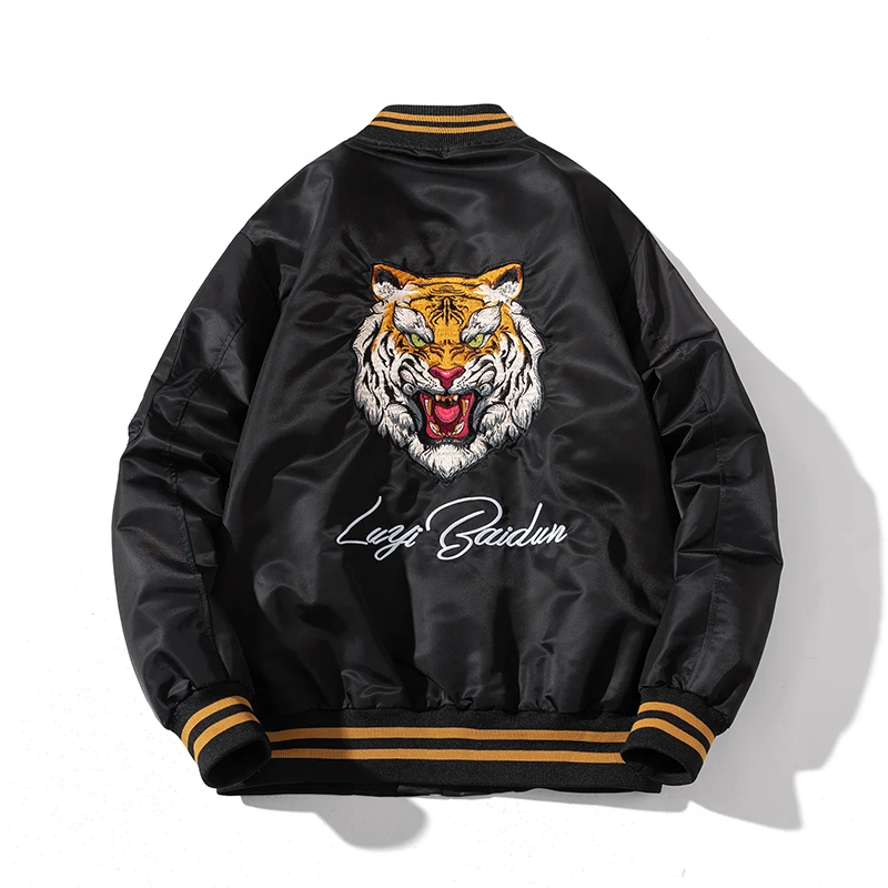 

Spring and Autumn bomber Jacket Men tiger Embroidered Baseball Jacket High Quality Coat Women Couples casual Loose streetwear