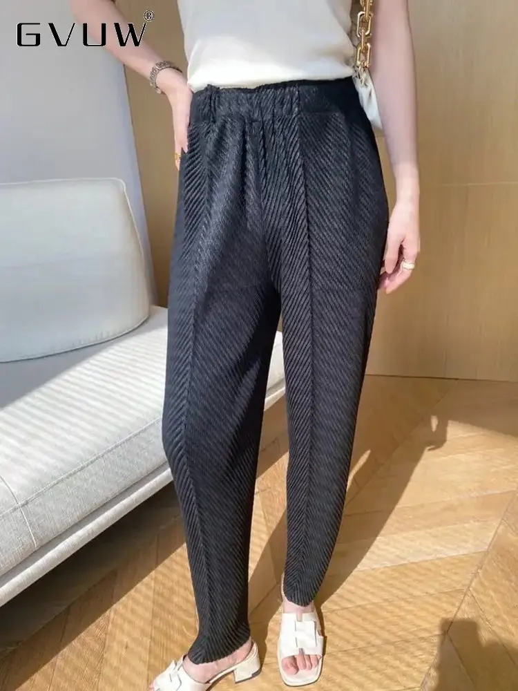 

GVUW Pleated Casual Pencil Pants For Women 2023 Autumn New Solid Color High Waist Slim-fit Harem Trousers Female Causal 17G2072