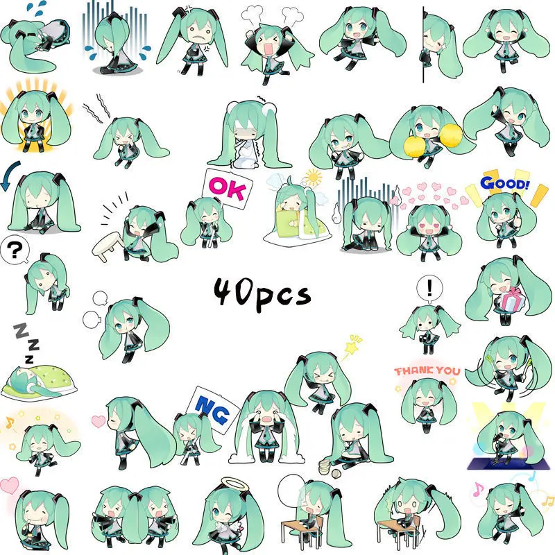 

40Pcs Hatsune Miku Stickers Originality Anime Waterproof Skateboard Motorcycle Guitar Luggage Laptop Bicycle Decals Kids Toy