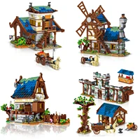 urge 50101 the medieval town market smithy city retro windmill house street view blocks model building toys bricks for kids gift