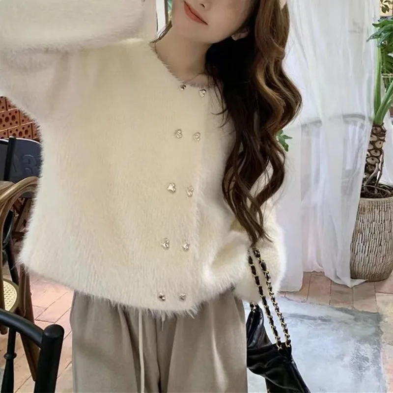 

Женский двухбортный кардиган, маленький кардиган из искусственной норки и бархата, верхняя одежда на осень и зиму