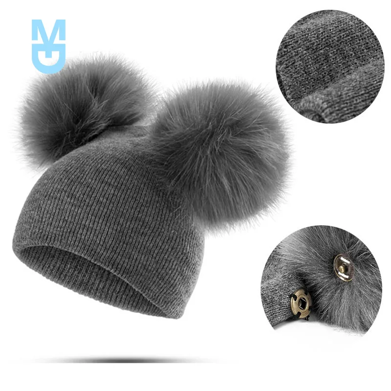 

New Children Double Pompon Hat For Kids Girls Boys Winter Cap Baby Warm Hat Beanies Baby Knitted Cotton Children Hat Unisex