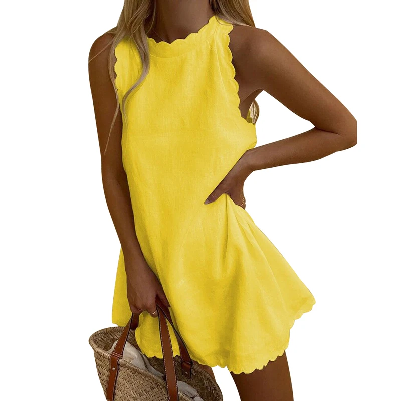 

Sleeveless Tank Dress Women O Neck Above Knee Length Outfits Summer New Solid Sweet Sexy Elegant Chic Loose Short Dress Vestidos