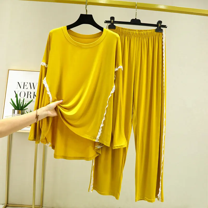 Home Pajamas Set Sexy Sleepwear For Women Elastic Decorative Lace Full Sleeve Pyjama Women's Modal Summer Fashion Big Size