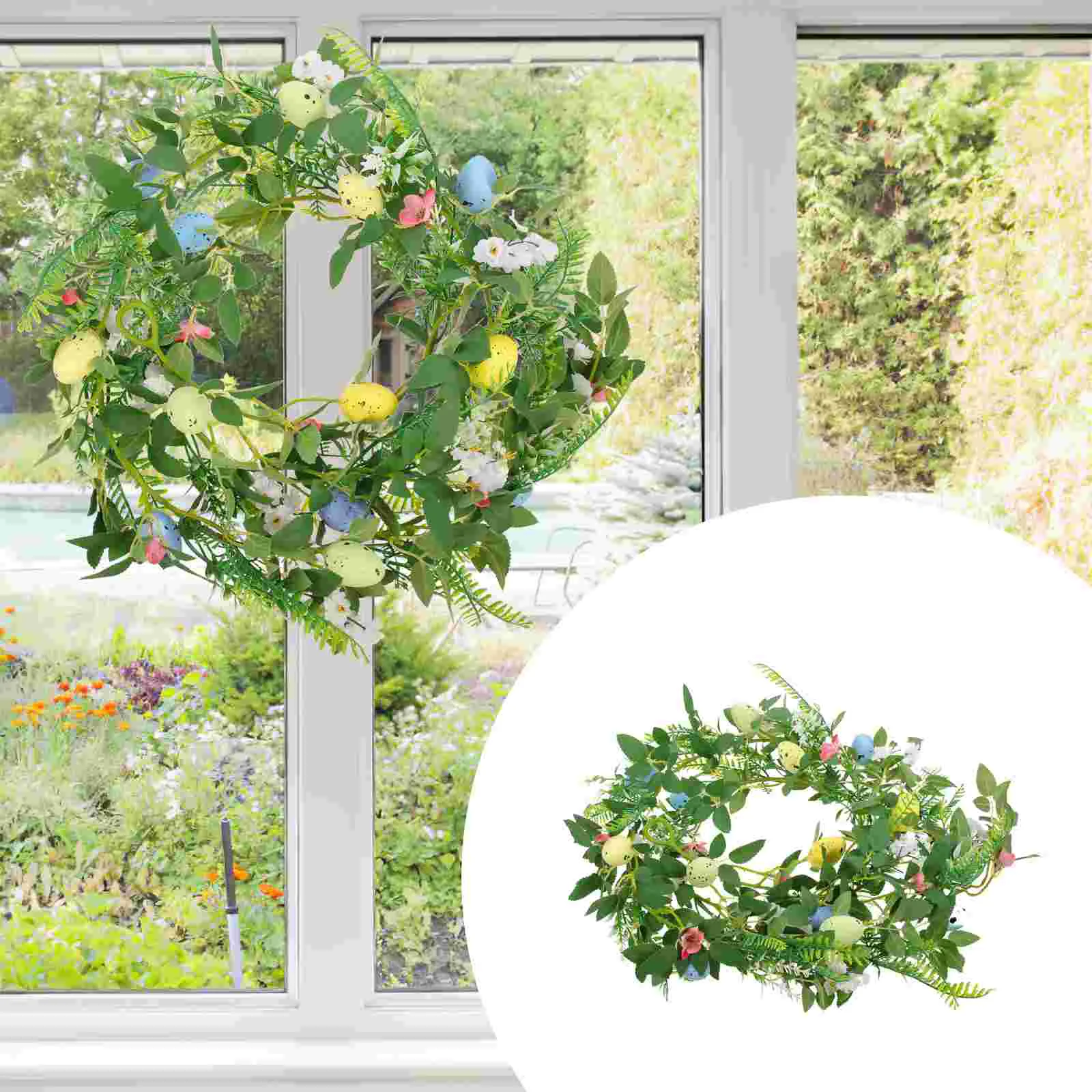 

Easter Wreath Garland Egg Door Spring Welcome Artificial Flower Front Favor Party Wall Fake Sign Table Mantle Vines Hanging