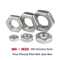 1 10pcs 304 a2 stainless steel flat hex hexagon thin nut jam nut fine thread pitch m6 m8 m10 m12 m14 m16 m18 m20 din439 fastener