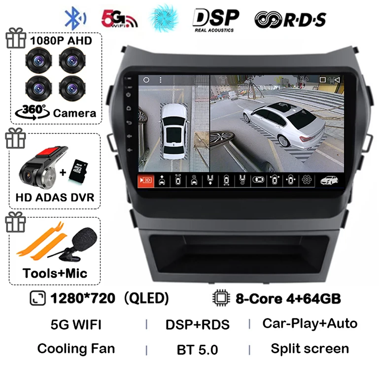 

Android 15 Carplay Auto для Hyundai Santa Fe 3 ix45 2013 2014 2015 2016 Мультимедийный автомобильный радиоприемник Плеер Видео Стерео 2 Din