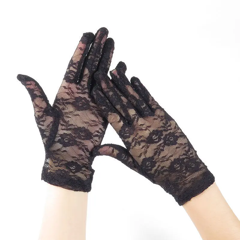 

Summer Sun Protection Gloves Women's Spring and Autumn Five-finger Thin Short Lace Travel UV Protection Gloves