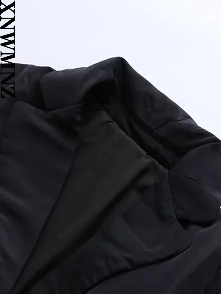 XNWMNZ Women Fashion Winter Belt Thick Warm Padded Parkas Coat Jacket Vintage Long Sleeve Front Button Female Outerwear Chic Top