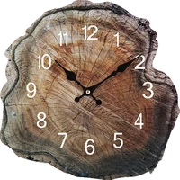 simulation annual ring wooden wall clock wood grain silent wall hanging clock watch coffe office home wall decoration clock