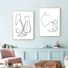 Абстрактный постер на стену с изображением кошки, мастера и домашнего животного, рисунок линий животных, современные картины для гостиной, домашний декор