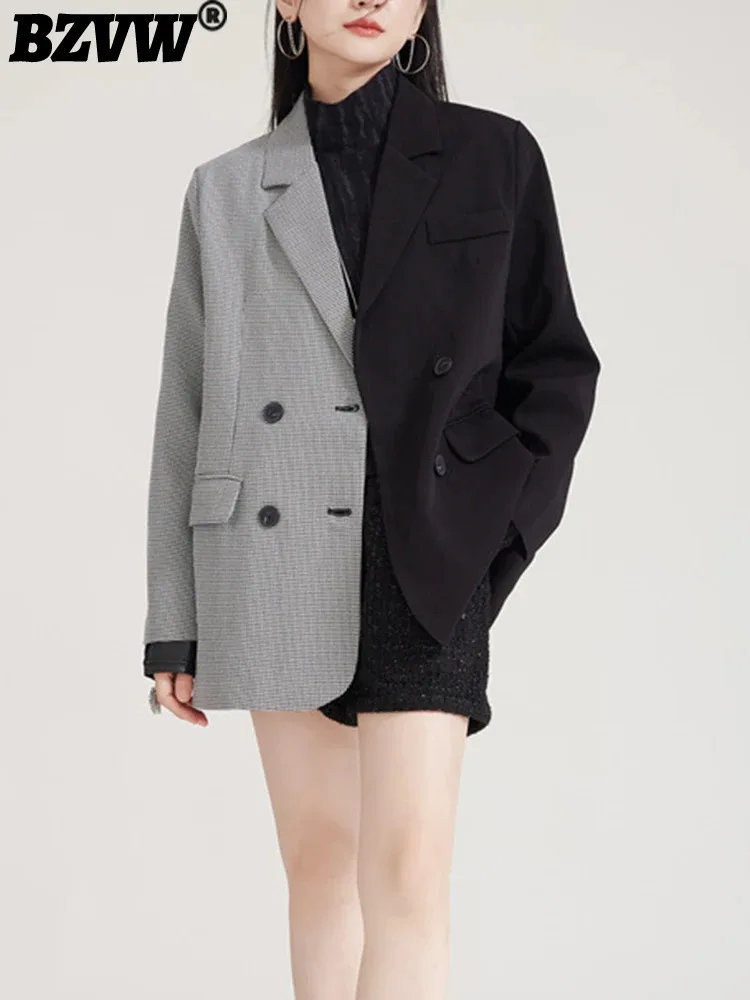 BZVW офисный женский пиджак в стиле пэчворк двубортный с зубцами