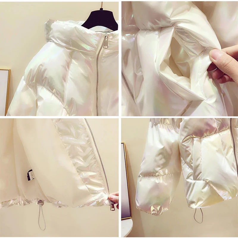 2023 New Winter Jacket Women Short Hooded Coat Women Fashion Parkas Colorful Bright Fabric Jackets Autumn Warm Puffer Jacket