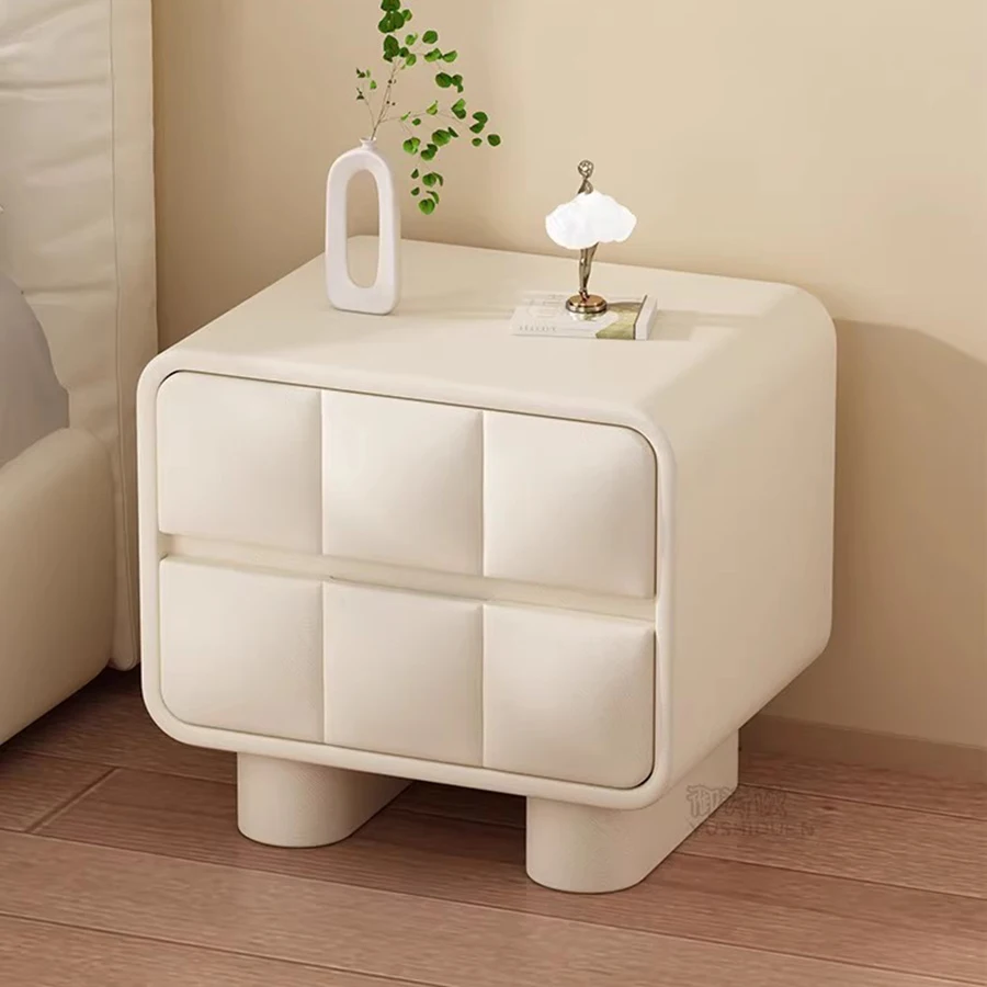 

Wood Modern Table Bedside Minimalistic Leather Luxury Outdoor Bedroom Storage Drawer Nightstands Nachttisch White Furniture