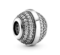 original pave logo ball with crystal beads charm fit pandora women 925 sterling silver europe bracelet bangle diy jewelry