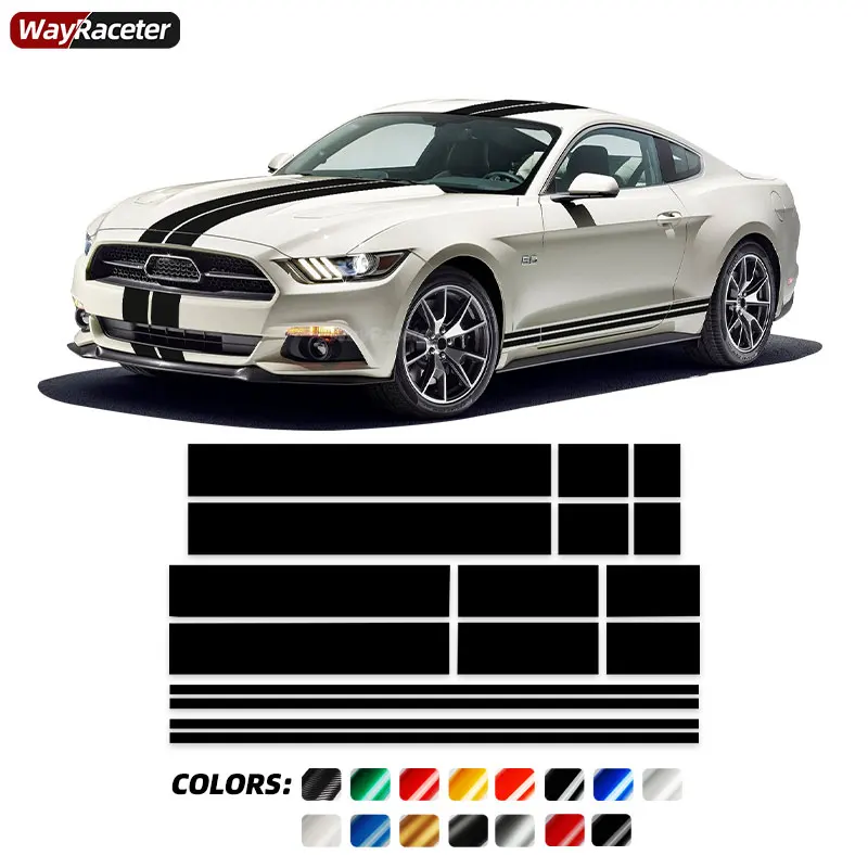 Door Side Stripes Sticker Car Hood Engine Cover Roof Trunk Tail Body Decal For Ford Mustang GT Shelby 2015-On GT500 2022 GT350