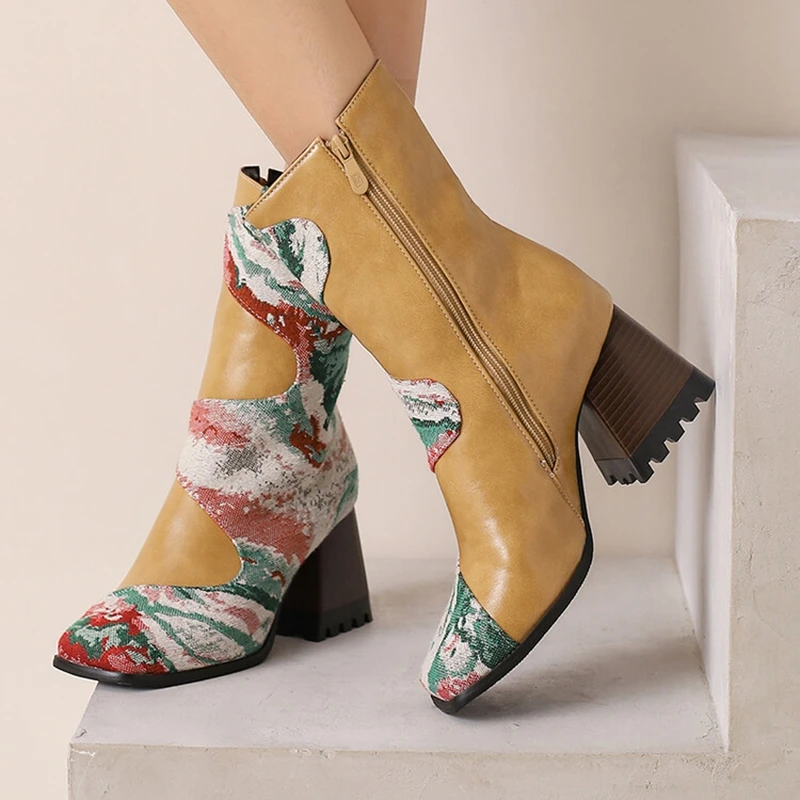 Новинка 2024 дизайнерские полусапожки на блочном каблуке 7 см с круглым носком