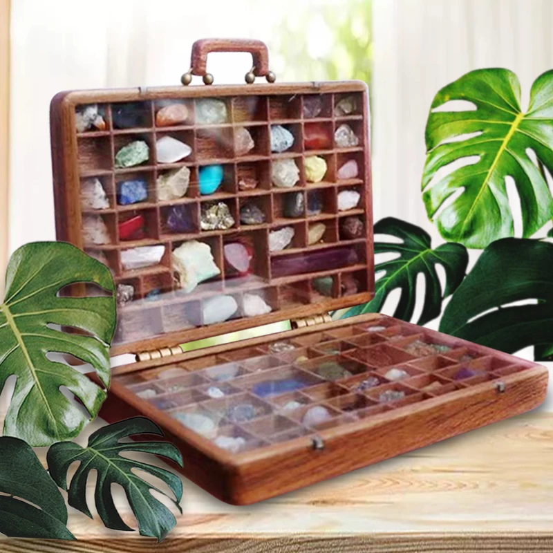 

Durable Gems Storage Box Stone Organizer Practical Collection Boxes Jewelry Display Accessories Wooden Crystal Display Case