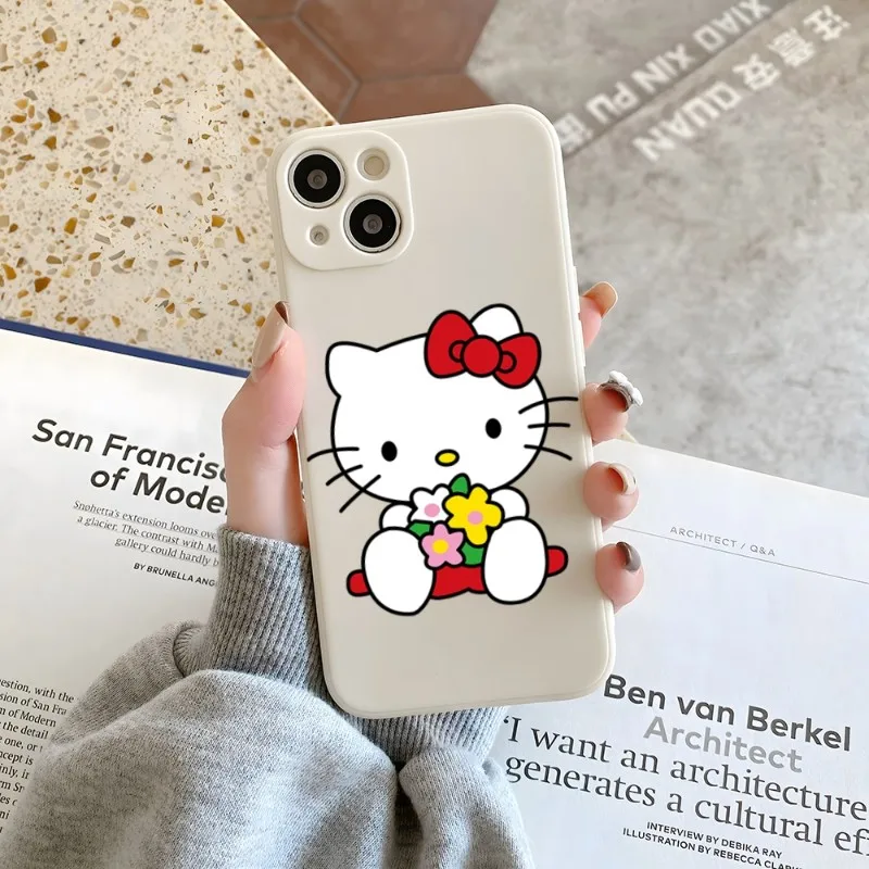 

Hello Kitty Phone Case For IPhone 14 12 13 11 Pro Max Mini X XR XS Max 7 8 Plus Candy Color Soft Silicon Cover