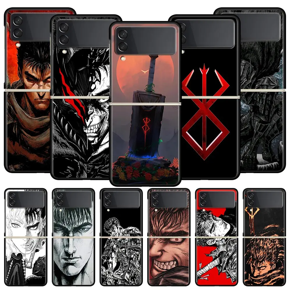 

Phone Case for Samsung Galaxy Z Flip 3 4 5G Folding Mobile Shell Hard PC Fundas Black Coque Capa Protect Cover Anime Berserk