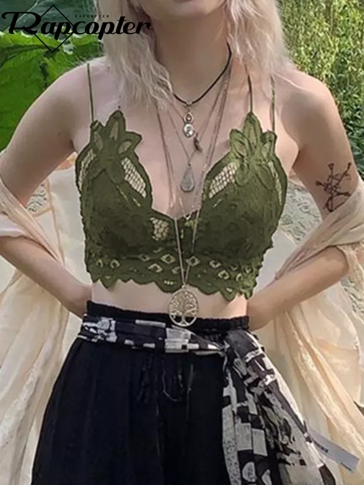 

Rapcopter y2k Cute Sweet Crop Top Lace Backless V Neck Mini Vest Vintage Grunge Fairycore Corset Sweats Women Holiday Camis Chic