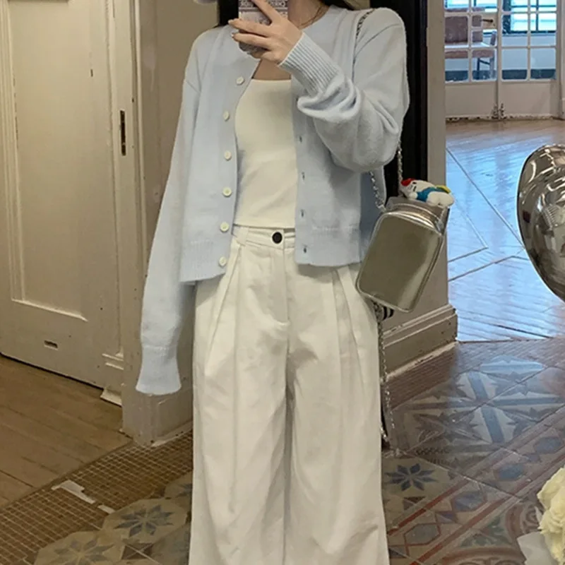 Женский кардиган в Корейском стиле осенняя трикотажная куртка укороченные топы