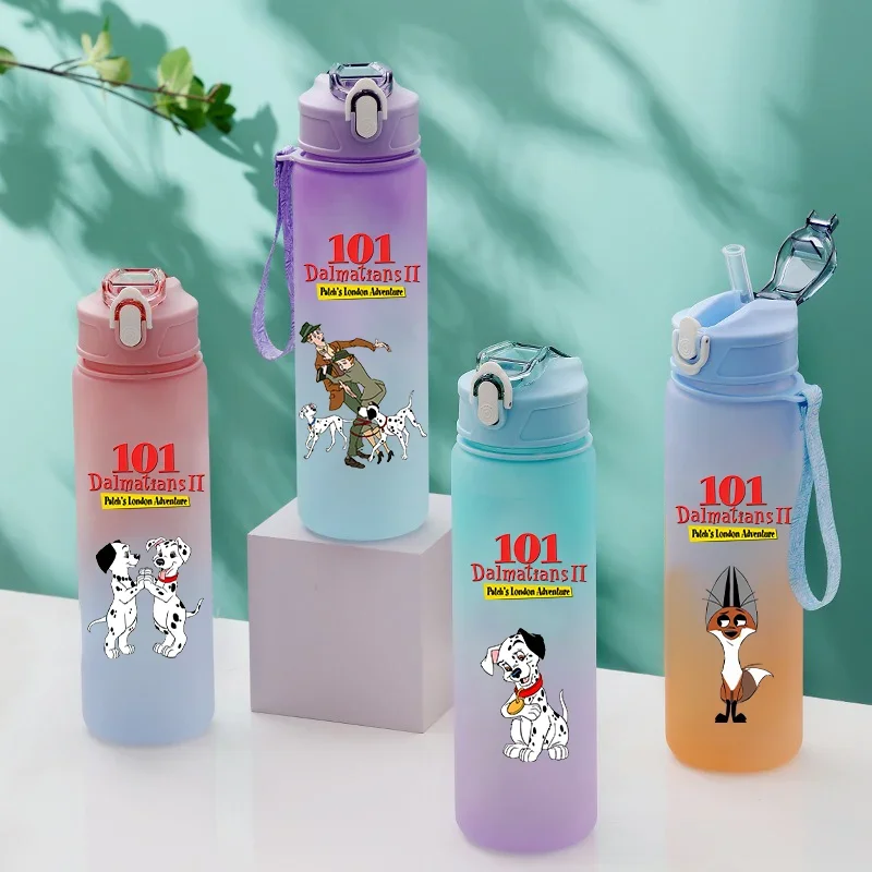 750ML 101 Dalmatians Children's Plastic Straw Water Cup Student Outdoor Leak Proof Bottle Portable Gradient