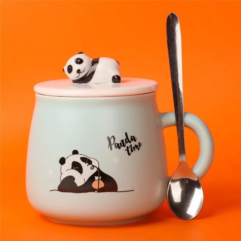 

New Cartoon Water Cup Colored Glaze Animal Lid Mug with Lid Spoon Creative Hand-painted Panda Ceramic Cup Breakfast Coffee Mug