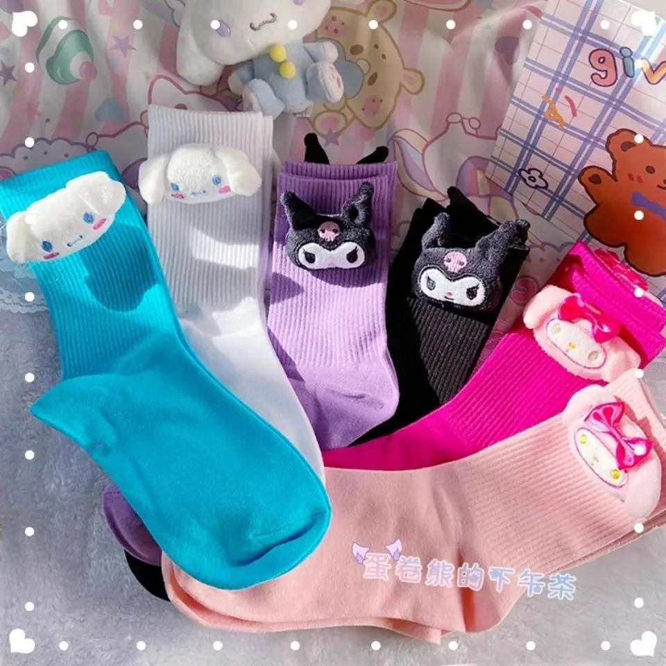 

Sanrio Women Cartoon Socks Kawaii Three-Dimensional Doll Anime Kuromi Cute Fashion Lolita Casual Cosplay Couple Stockings Gifts