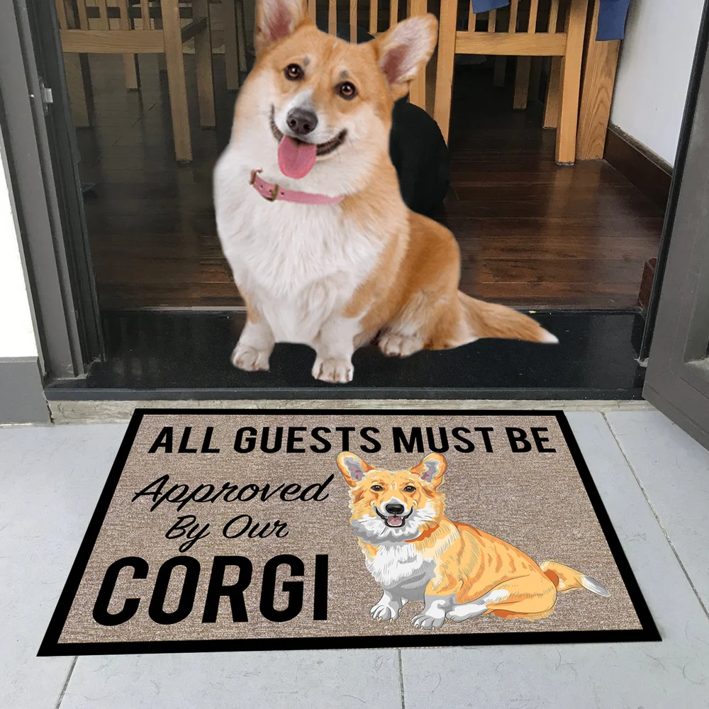 CLOOCL All Guests Must Be Approved By Our Corgi Doormat 3D Print Pet Dog Doormat Non Slip Floor Mat Decor Porch Drop Shipping
