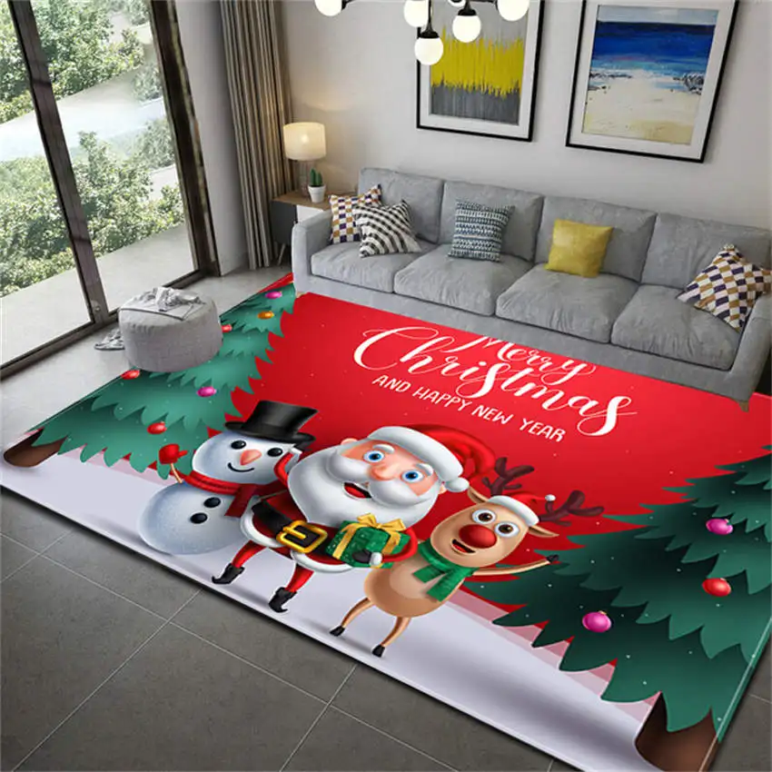 

Рождественские декоративные коврики для домашней гостиной, мягкий фланелевый коврик с 3d рисунком Санта-Клауса, снеговика, нескользящий прикроватный напольный коврик для спальни