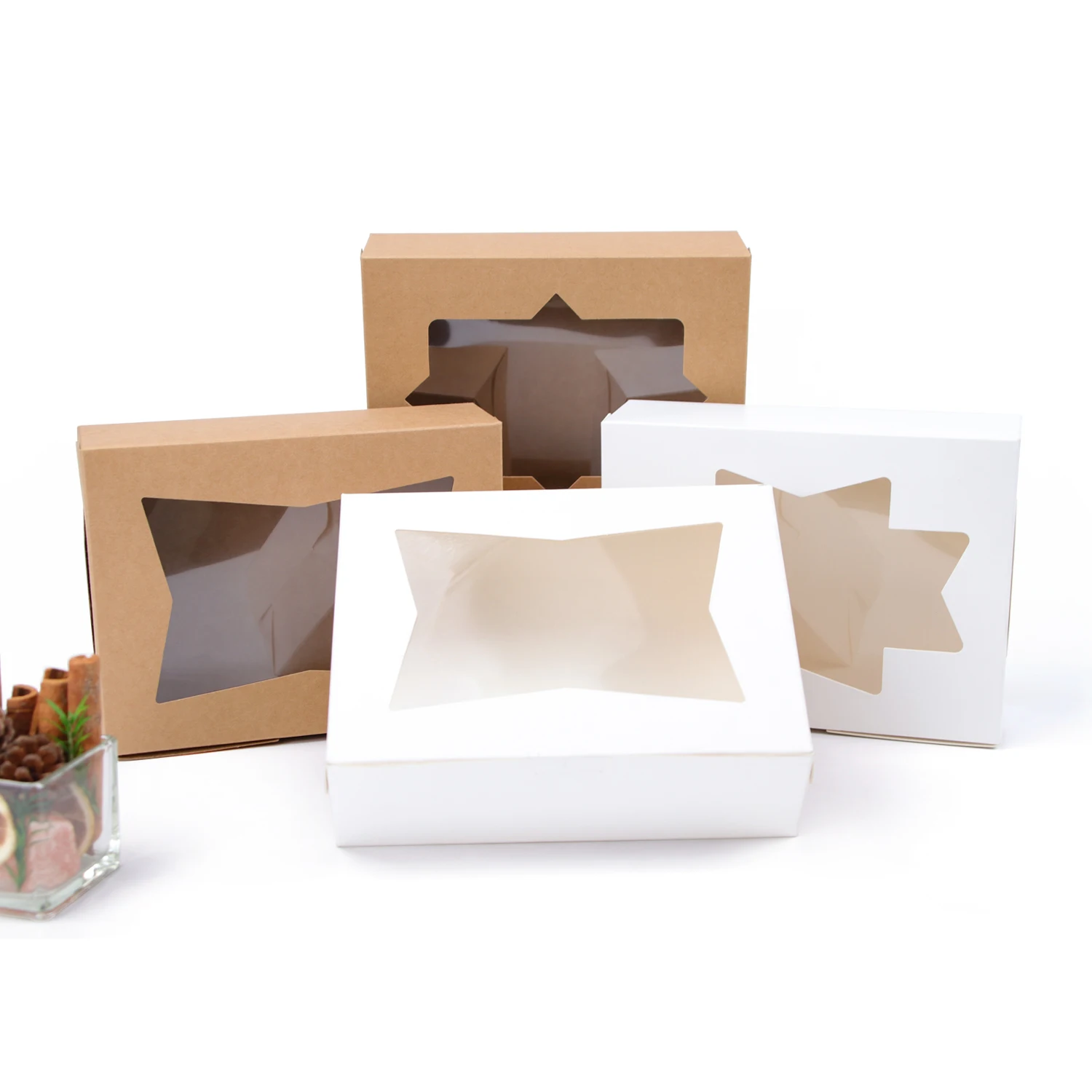 

10/pcs Visual window pastry box, baked goods dessert box, kraft paper gift box, with cover, wedding gift, simple assembly box