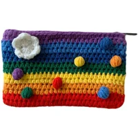 Super Cute Rainbow Knitted Coin Purse Small Zipper Handbag Student Coin Key Mobile Phone Bag