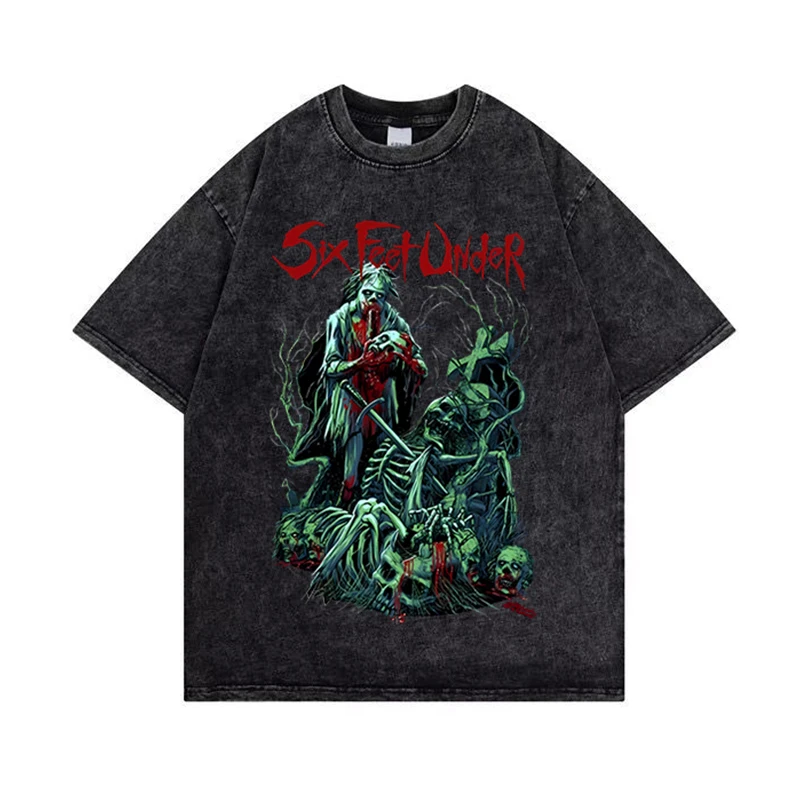 

Harajuku Men's Tshirt Y2k Fairy Grunge Gothic Skull Wash Old T Shirts Casual Unisex Washed T-Shirt Cotton Hip Hop Streetwear