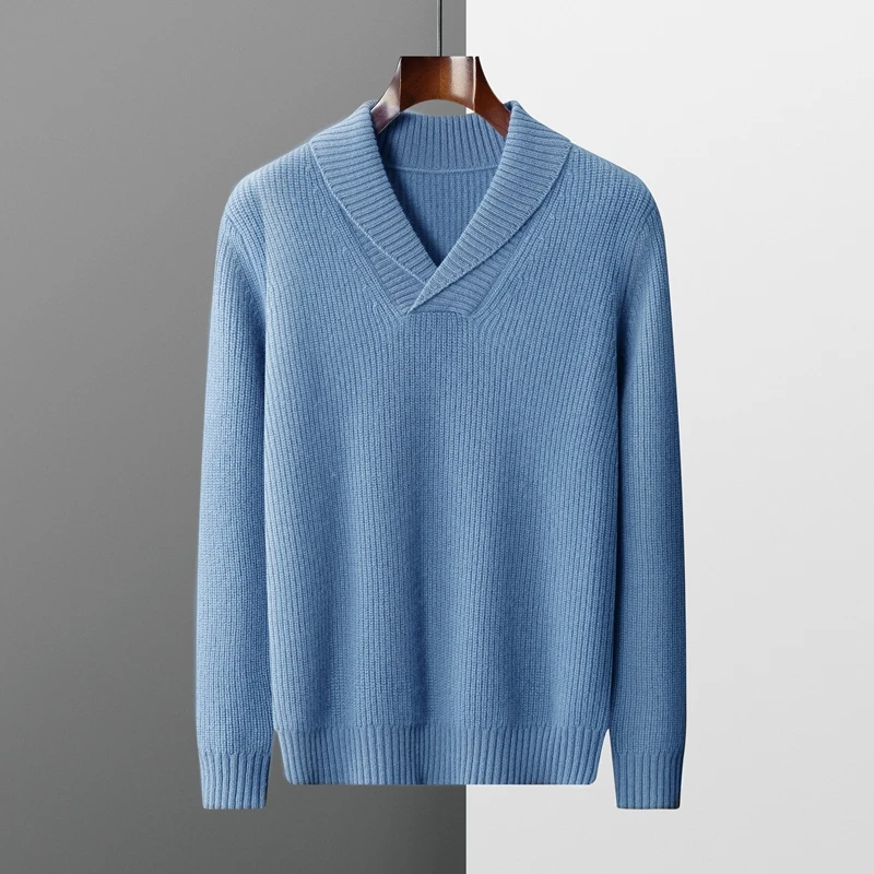 100% Goat Cashmere Men's Cross V-Neck Pullover 2022Autumn and Winter Thickened Knitted Sweater Casual Warm Long Sleeve