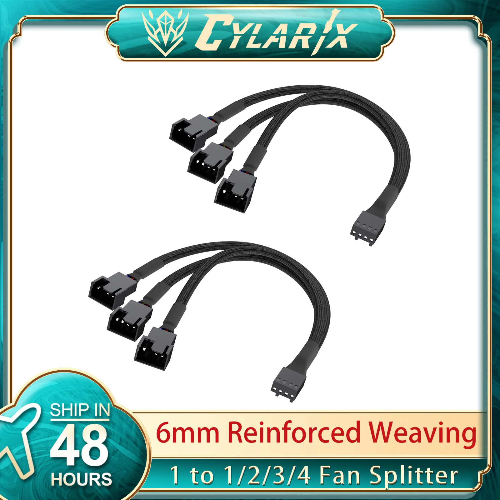 

Cylarix 4Pin 1 to 3 Ways PWM Fan Splitter Cable Black Sleeved Fan Power Extension Cable 4Pin Female to 3X 4Pin Male