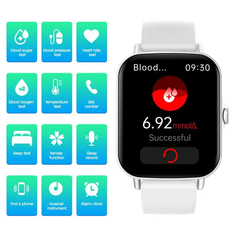 

Men Women Blood Glucose Sugar Smart Watch Call Alloy Body Temperature Monitoring Sport Smartwatch Dropshipping