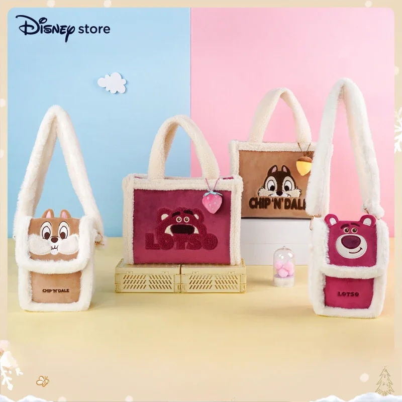 

Disney Anime Strawberry Bear Lotso Chip Cute Skew Straddle Bag Plush Handbag Versatile for Commuting Tote Bag for Girls gift
