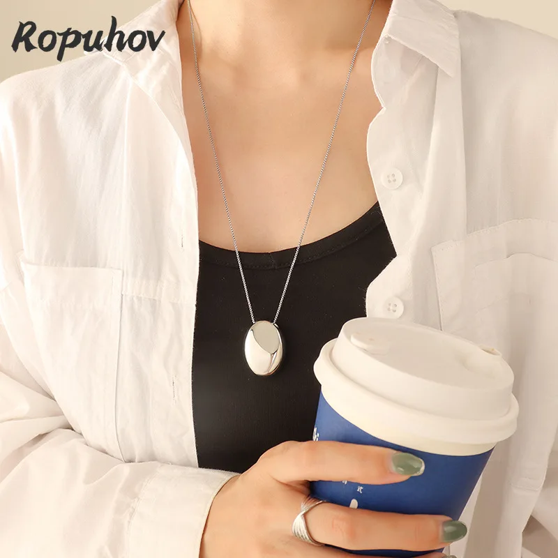 

Ropuhov Woman New European American Exaggerated Oval Pendant Simple Commuting Chain Necklace Born Retro Titanium Steel
