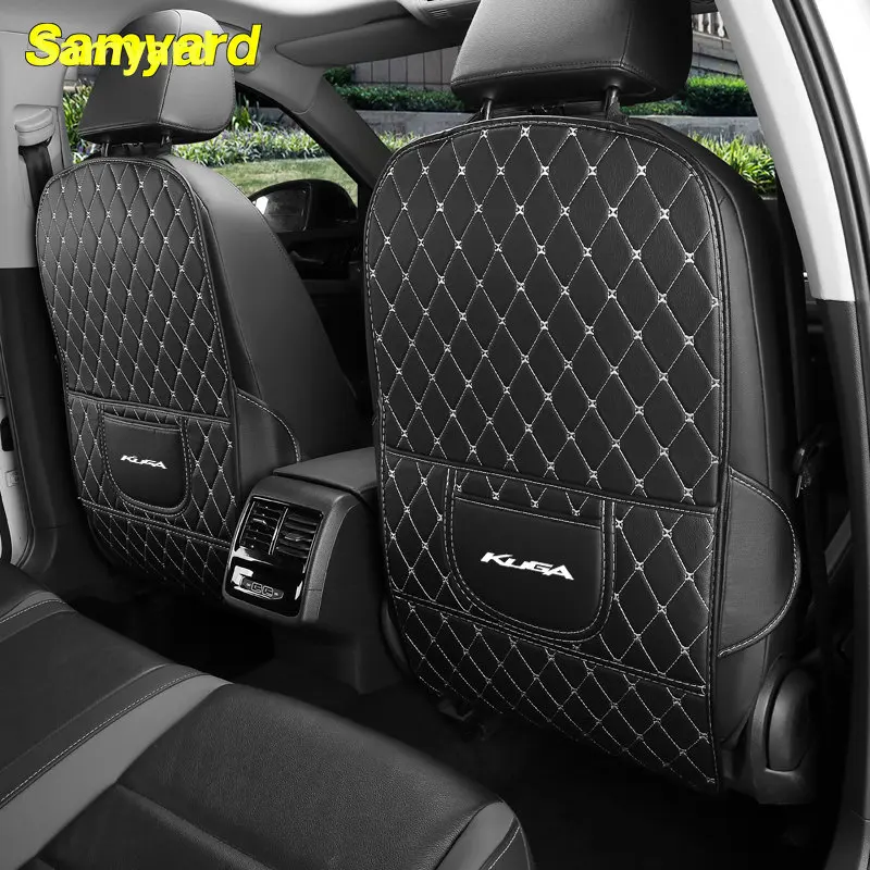 

For Ford Ecosport Fiesta Focus Fusion Kuga Mustang Ranger Smax PU Leather Car Seat Back Cover Protector Anti Kick Pad