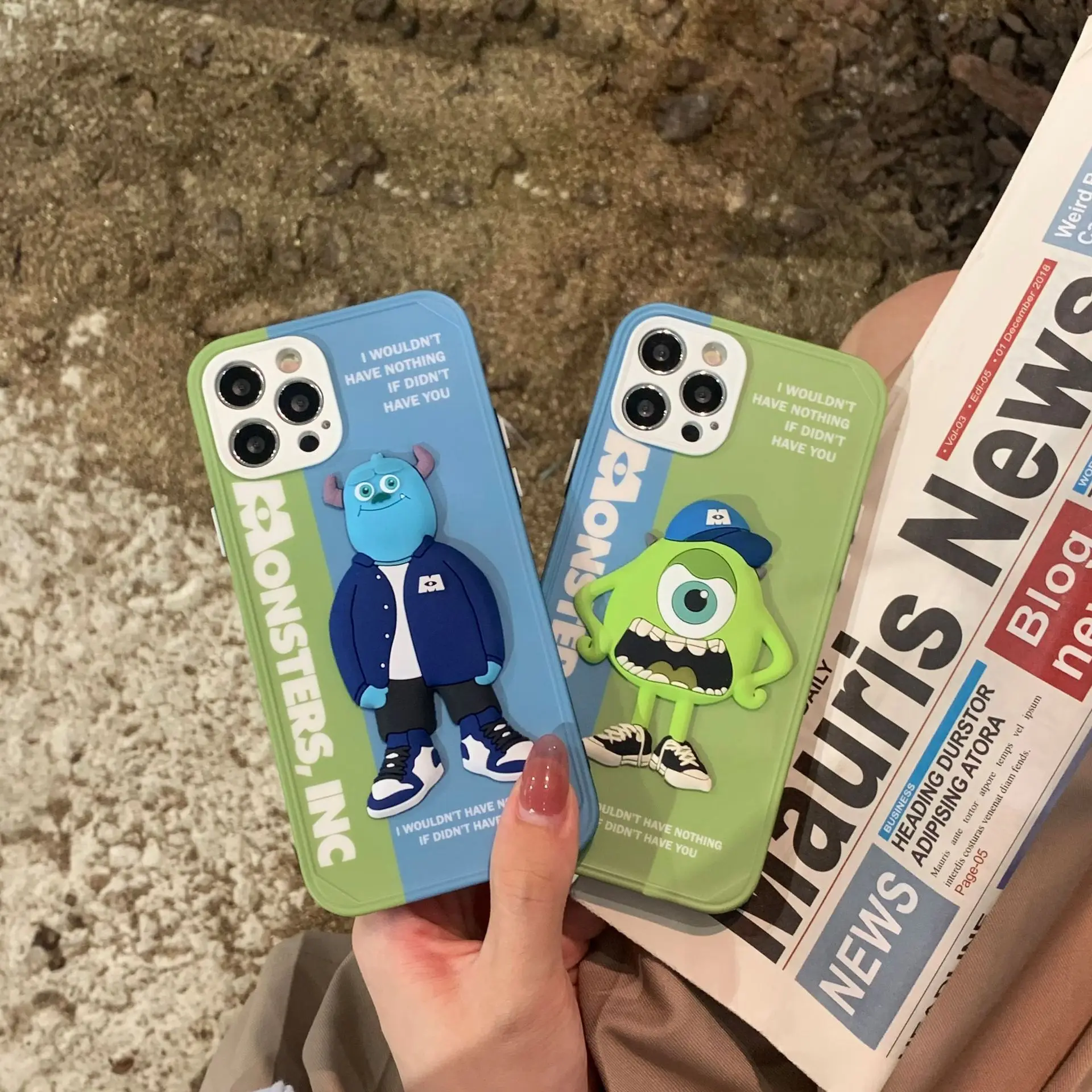 

3D Cute Cartoon Monster Phone Case For IPhone 11 12 13 Pro Max XS Max XR X Phone Cases Stand Shockproof Soft TPU Cover Celular