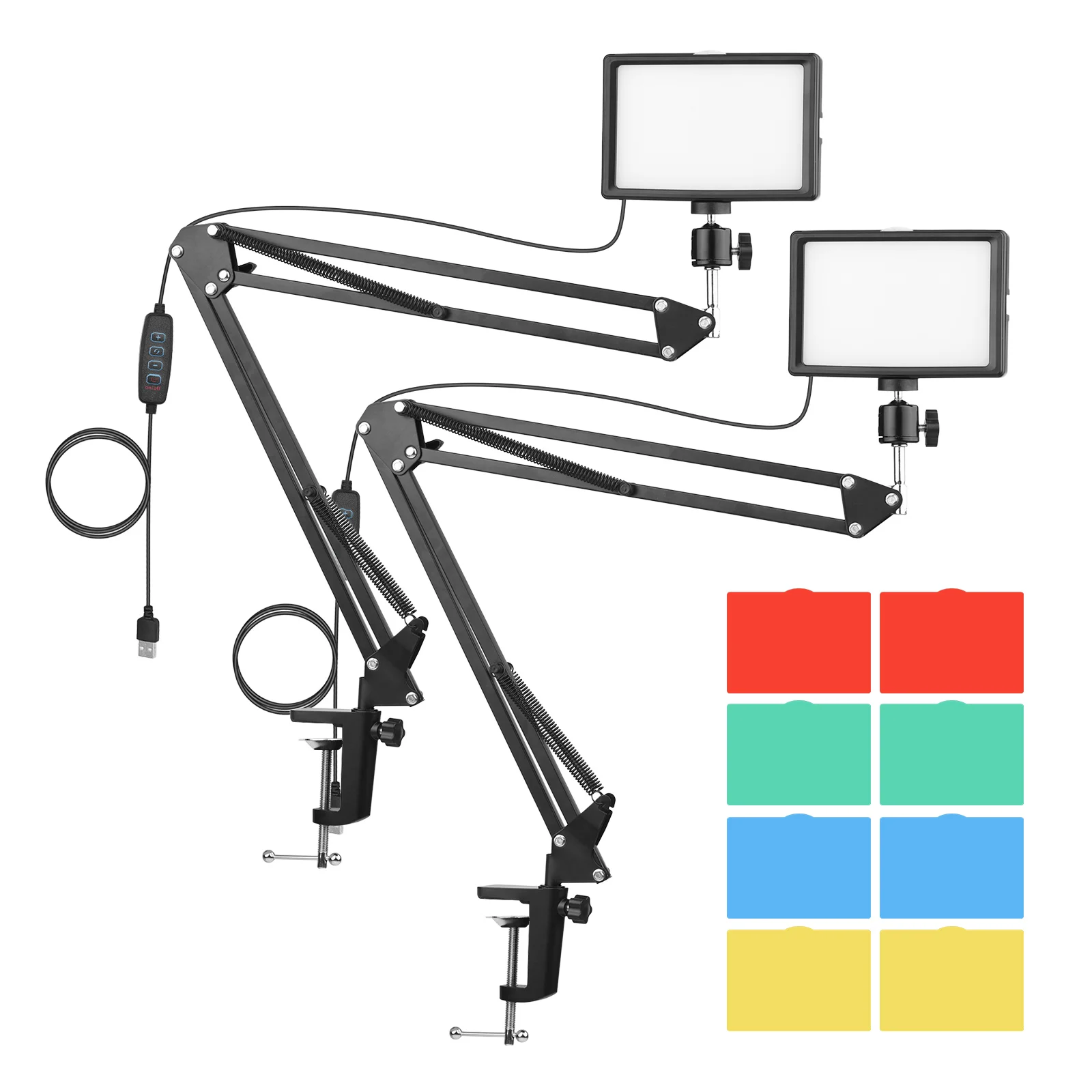 

Photography Light Kit Desktop USB Video Lighting Kit with Light Stand Ballhead Color Filters for Live Streaming Online Teaching