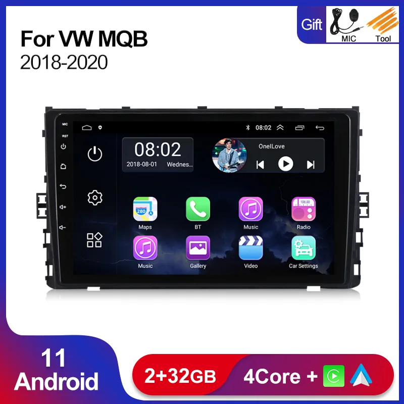 

Автомагнитола Carplay, мультимедийный видеоплеер для Volkswagen MQB 2018 2019 2020, 4 ядра, 2 + 32 ГБ, Android 11, навигация GPS, Wi-Fi, BT, RDS