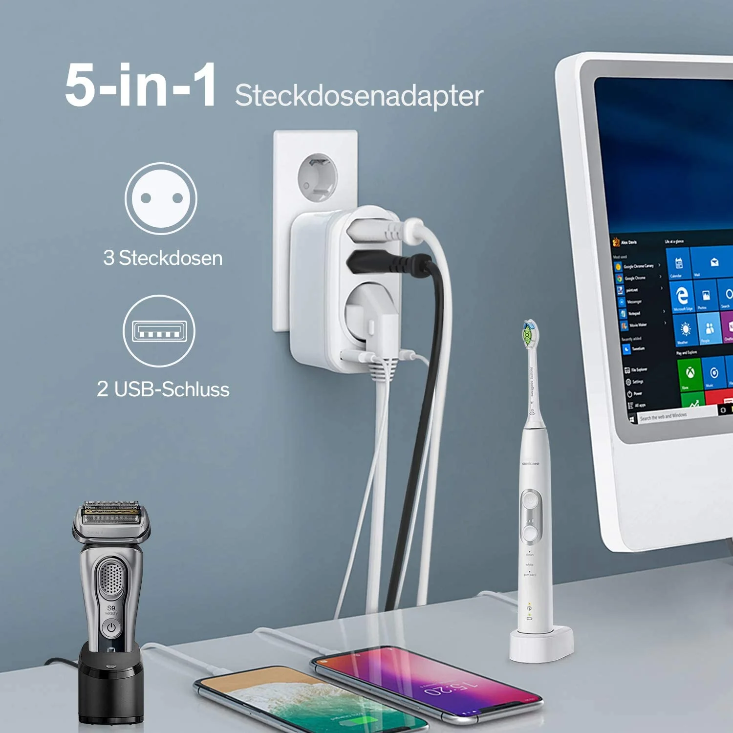 

Розетка USB 5 в 1 с блокировкой для детской безопасности, 4000 Вт