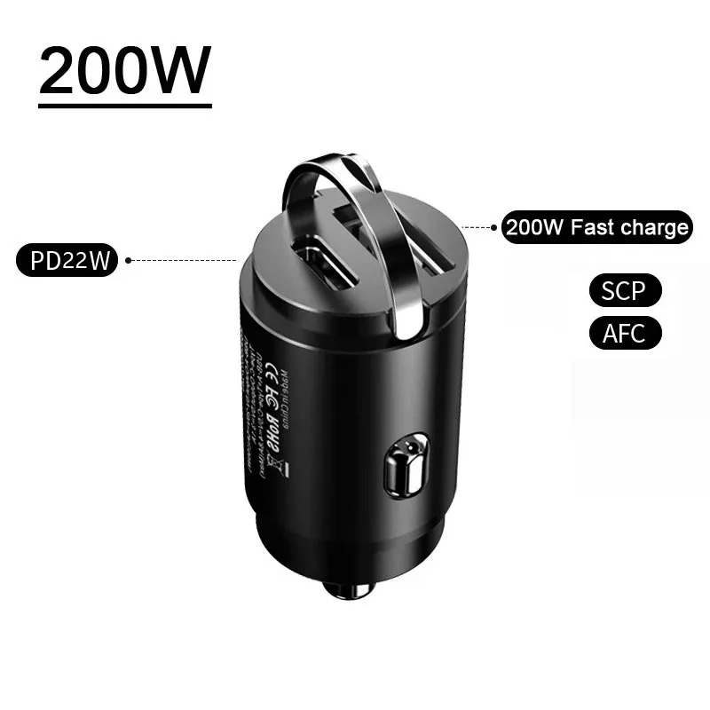 

Автомобильное USB-зарядное устройство 200 Вт, суперзарядка USB-A, USB-C, адаптер прикуривателя, скрытое зарядное устройство для телефона