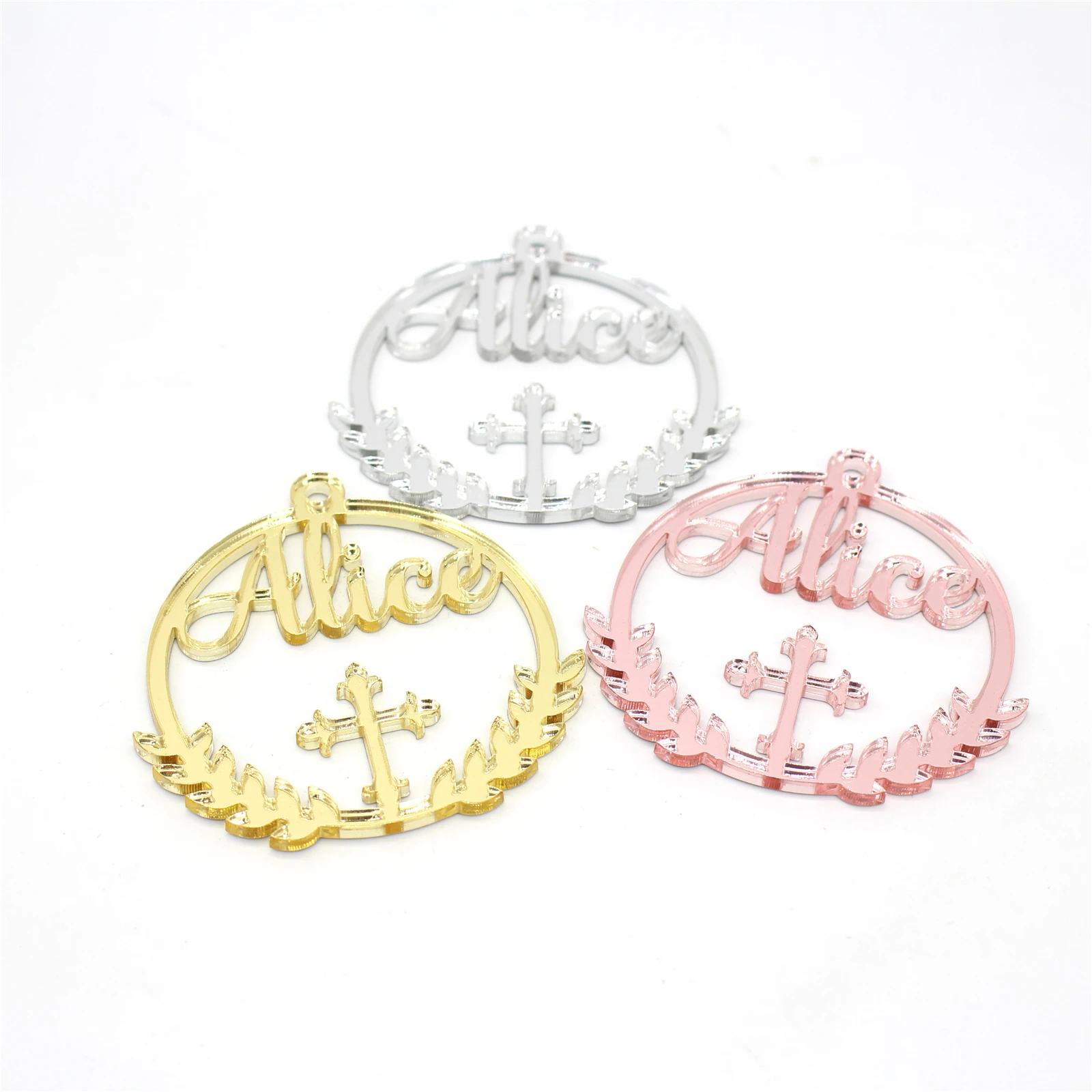 

6pcs Custom Baby Name Cross Tags Baptism Pray Guest Gifts Personalized Acrylic Mirror Cards Birthday Party Favors Decor