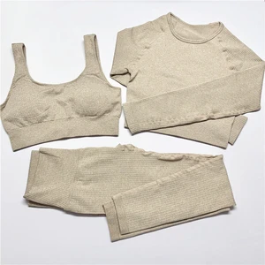 Женская Спортивная одежда для йоги, спортивная одежда, спортивные Леггинсы, бесшовный бюстгальтер для фитнеса, кроп-топ с длинным рукавом, костюм для йоги