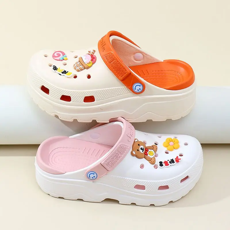 2023 new women's summer thick-soled slippers outer wear increased non-slip high-heeled shoes hole shoes beach sandals home shoes